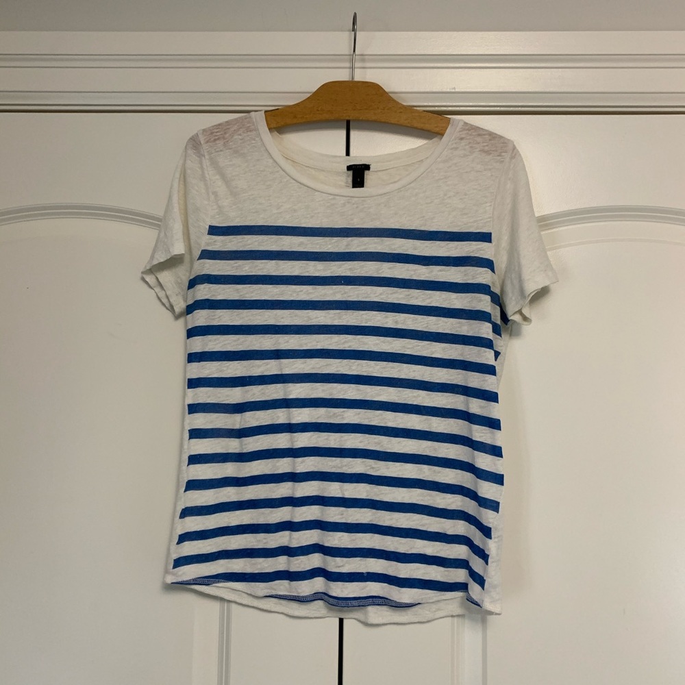 ❤️J Crew Blue Stripe Linen Tee T Shirt Small